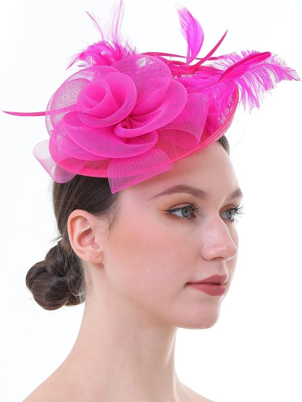 Elegant Mesh Feather Fascinator Hat for Tea Party, Wedding, Cocktail & Derby